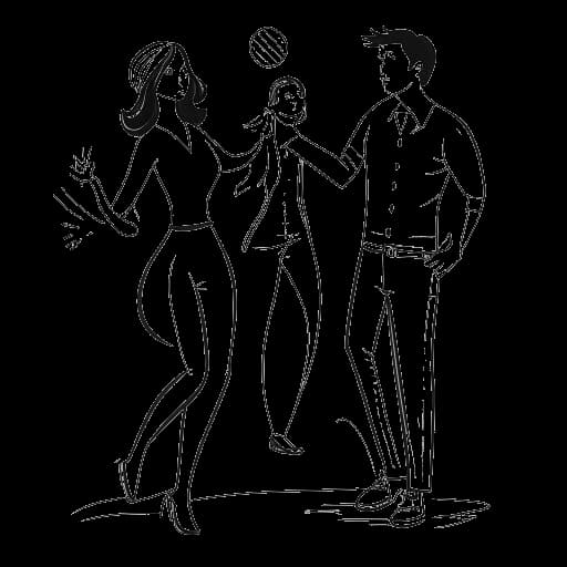 Un dibujo de línea artística de una mujer que representa a McKinley Richardson equilibrando la vida personal y profesional, manejando relaciones con Christian Plourde y su pareja, Jack Doherty, en medio de la fama y la escrutinio público, sobre un fondo blanco.