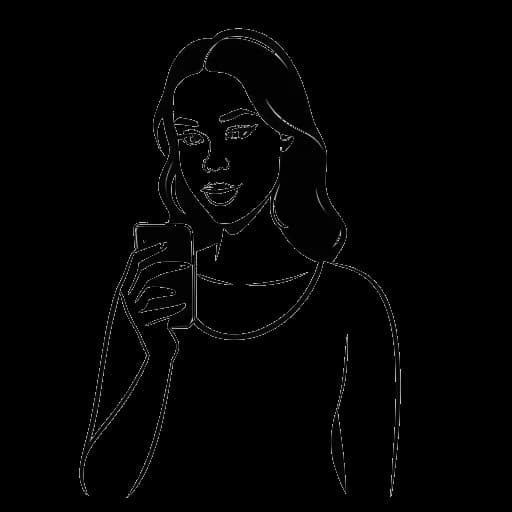 Desenho de arte linear de McKinley Richardson segurando um smartphone com o logo do OnlyFans, representando o lançamento de sua conta no OnlyFans.