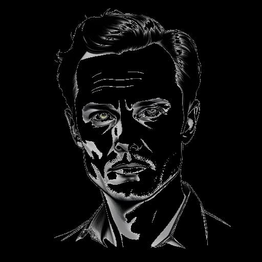 Dibujo en arte lineal de un hombre que representa a Andrew Scott, con una mirada cautivadora e intensa.