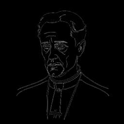 Dibujo en arte lineal de un hombre interpretando al personaje del sacerdote de "Fleabag", con una expresión compasiva y reflexiva.