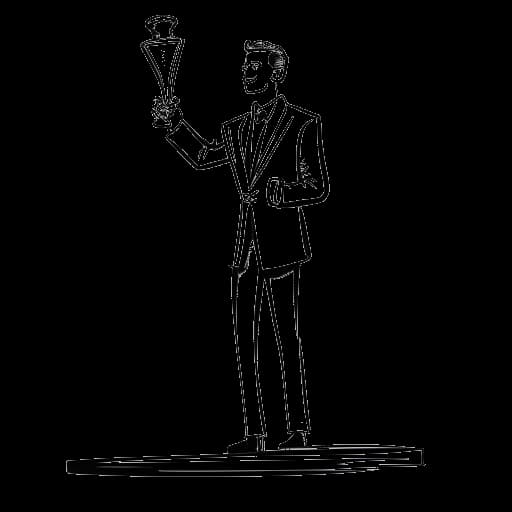 Desenho de arte de linha de um homem, representando Andrew Scott, recebendo um prêmio e atuando na Broadway