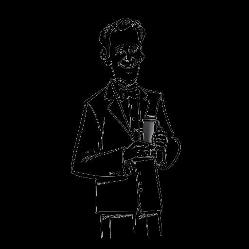 Desenho de arte de linha de um homem, representando Andrew Scott, recebendo um prêmio por seu papel em "Fleabag