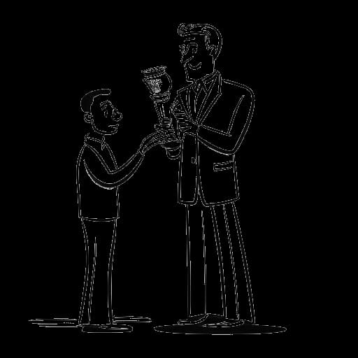 Desenho de arte de linha de um homem, representando Andrew Scott, recebendo um prêmio por seu papel em "Present Laughter