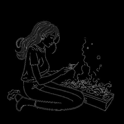 Line art drawing of a girl creating a platform for streamers, representing Imane Anys, on a white background