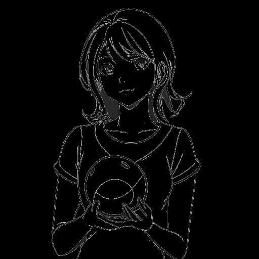 Line art drawing of a girl holding a Pokéball, representing Imane Anys, on a white background