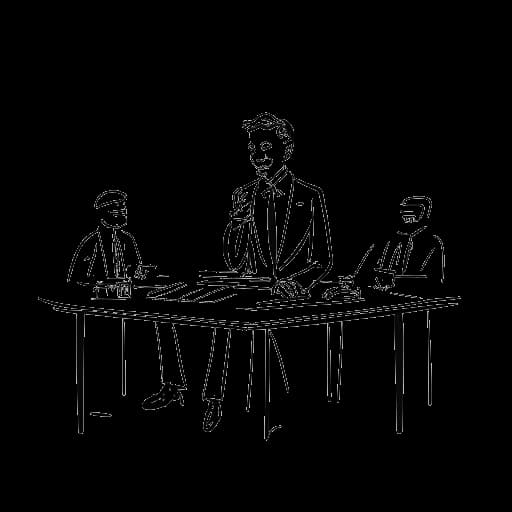 Um desenho simplista de um homem simbolizando Olaf Scholz, gerenciando funções governamentais e assuntos financeiros em momentos cruciais com sagacidade estratégica.