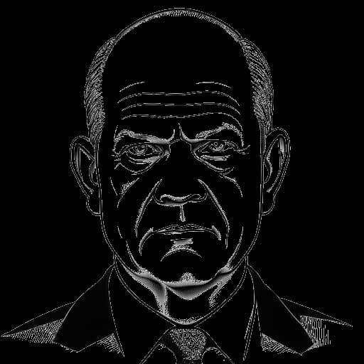 Dibujo de arte lineal de Olaf Scholz, enfrentando críticas por aprobar eméticos en sospechosos de drogas y por el manejo de las protestas del G20