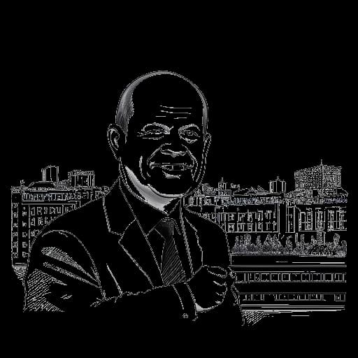 Dibujo de arte lineal de Olaf Scholz, como Primer Alcalde de Hamburgo, centrándose en infraestructura y servicios sociales