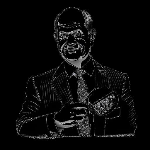 Dibujo de arte lineal de Olaf Scholz, ocupando varios cargos políticos, incluyendo Miembro Adjunto del Bundestag y Ministro de Trabajo y Asuntos Sociales