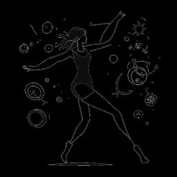 Disegno in stile line art di una donna, rappresentante Brooke Monk, in una vivace posa da ballo con vari icona dei social media che la circondano, il tutto su sfondo bianco.