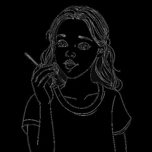 Lijntekening van een jong meisje dat Brooke Monk vertegenwoordigt, bezig met acteren, dansen en make-up aanbrengen.