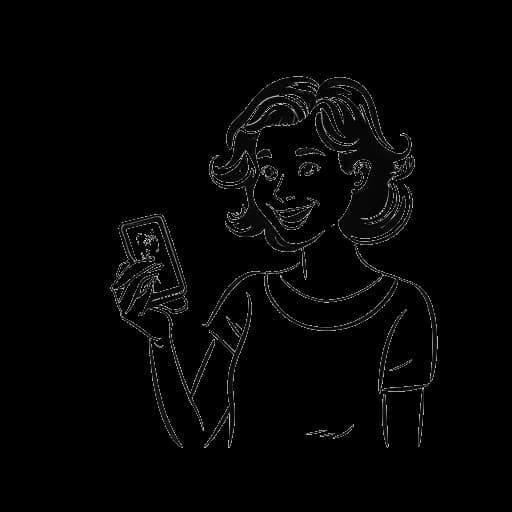 Disegno in stile line art di una donna, che rappresenta Alissa Violet, che realizza un video umoristico su un'interfaccia vintage dell'app Vine