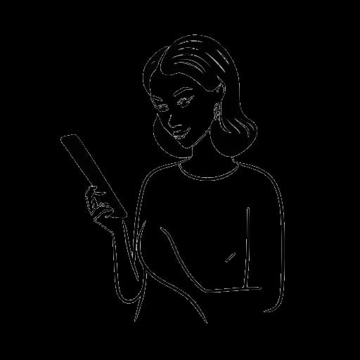 Disegno lineare di una donna, raffigurante Miranda Cohen, che tiene in mano un telefono con un grande numero sullo schermo.
