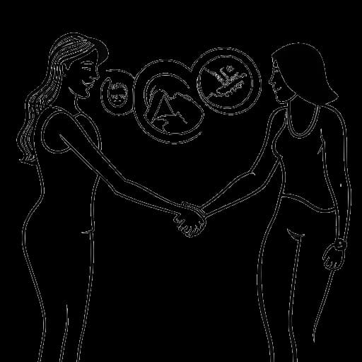 Disegno al tratto di una donna, che rappresenta Miranda Cohen, che stringe la mano a vari marchi di fitness.