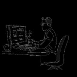 Strichzeichnung eines Mannes, der KuchenTV darstellt, der von seinem Computer aus lebhaft online kommuniziert, mit kontroversen Schlagzeilen im Hintergrund, alles vor einem weißen Hintergrund.