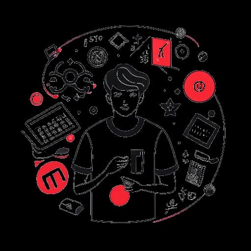 Strichzeichnung eines jungen Mannes, der KuchenTV darstellt, der ein YouTube-Kanallogo mit einem roten Strich durch es hält, umgeben von verschiedenen Symbolen, die mit Kanallöschung und Wiederherstellung zusammenhängen.