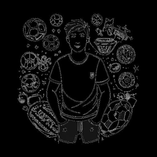 Strichzeichnung eines jungen Mannes, der KuchenTV darstellt, der einen Fußball hält, umgeben von verschiedenen Symbolen, die mit Suspendierung, Schiedsrichtern und Livestreams zusammenhängen.