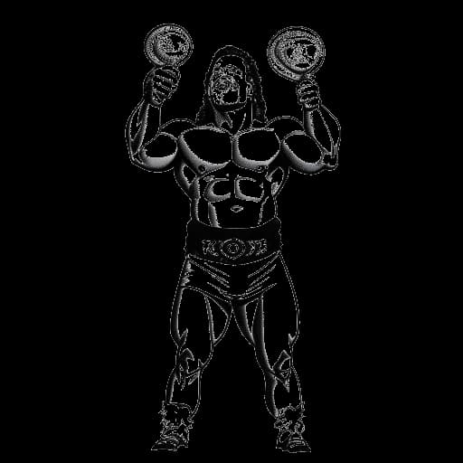 Dibujo de arte lineal de un hombre representando a Jey Uso en el ring, levantando victorioso el Trofeo Memorial de André the Giant contra un fondo blanco
