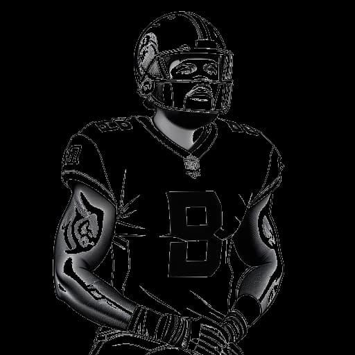 Dibujo de arte lineal de un hombre representando a Jey Uso en un uniforme de fútbol universitario, con el número de linebacker contra un fondo blanco