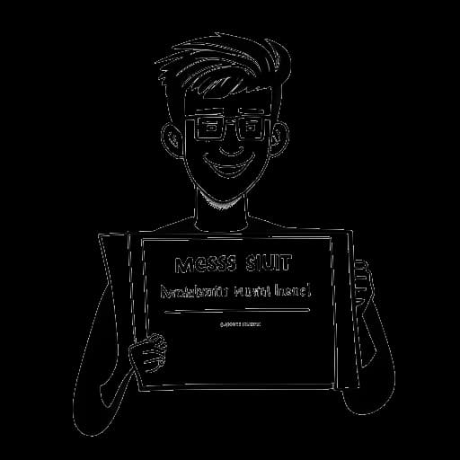 Disegno in stile line art di un giovane, rappresentante PewDiePie, che tiene in mano un certificato per il canale con più iscritti