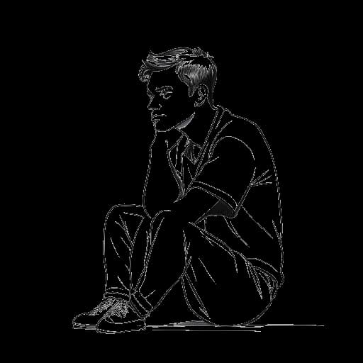 Disegno in stile line art di un giovane, rappresentante PewDiePie, seduto tranquillamente con un'espressione pensierosa