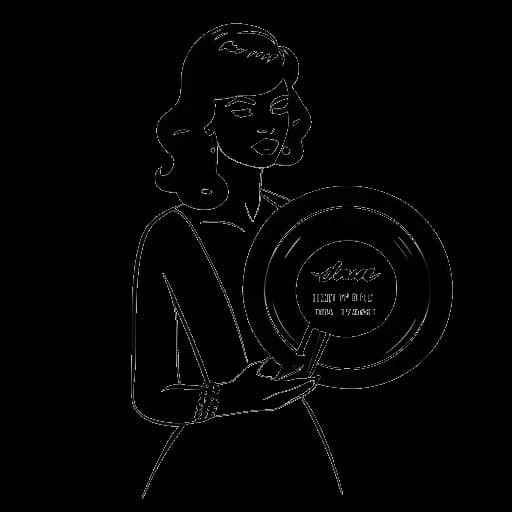 Strichzeichnung einer Frau, die Lio darstellt, wie sie ihr Album 'Amour toujours' (1983) hält.