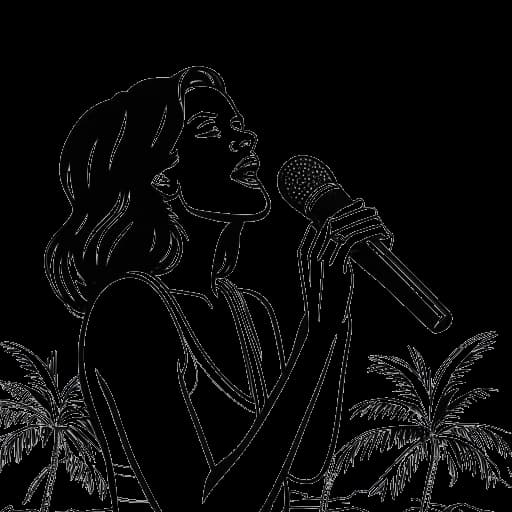 Strichzeichnung einer Frau, die Lio darstellt, wie sie 'The Girl from Ipanema' auf Englisch singt.