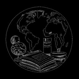A black and white sketch of a man embodying Simon Whistler, surrounded by a globe, books, and a family photo, reflecting his dedication to sharing global knowledge and cherishing family moments