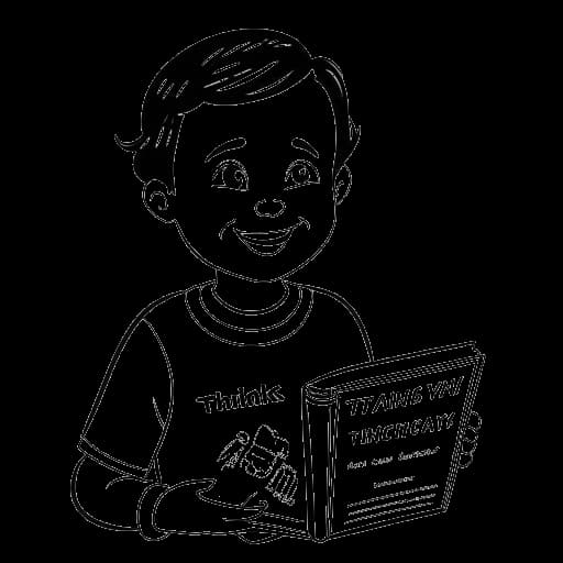 Dessin en ligne d'un homme, représentant Simon Whistler, tenant un livre pour enfants, avec le nom de l'auteur 'Bianca Turetsky' sur la couverture.