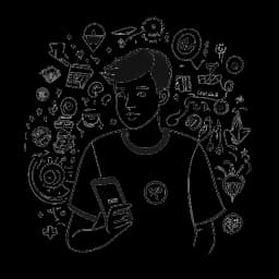 Dibujo de un joven, que representa a Matan Even, en el centro de la interacción en redes sociales, con símbolos de varias figuras públicas a su alrededor.