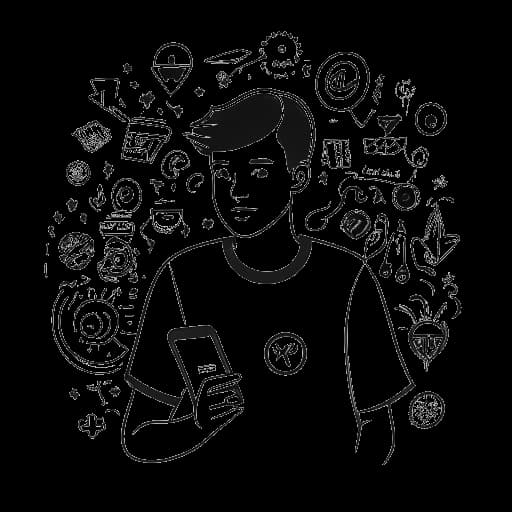 Dibujo de un joven, que representa a Matan Even, en el centro de la interacción en redes sociales, con símbolos de varias figuras públicas a su alrededor.