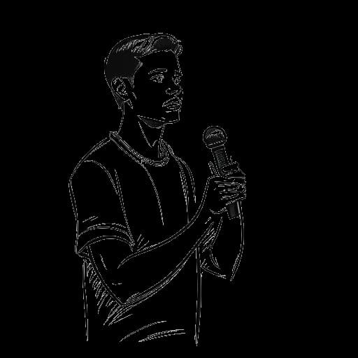 Lijntekening van een jonge man die speculatie adresseert over zijn stunt tijdens de Game Awards, terwijl Matan Even wordt voorgesteld, op een witte achtergrond