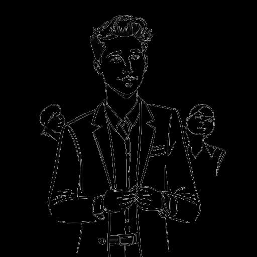 Strichzeichnung eines jungen Mannes, der unerwartete Auftritte bei prominenten Veranstaltungen macht und Matan Even repräsentiert, auf weißem Hintergrund