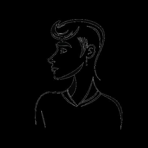 Strichzeichnung eines jungen Mannes mit einem Fragezeichen, das die unbekannten Aspekte seines Lebens repräsentiert, der Matan Even repräsentiert, auf weißem Hintergrund