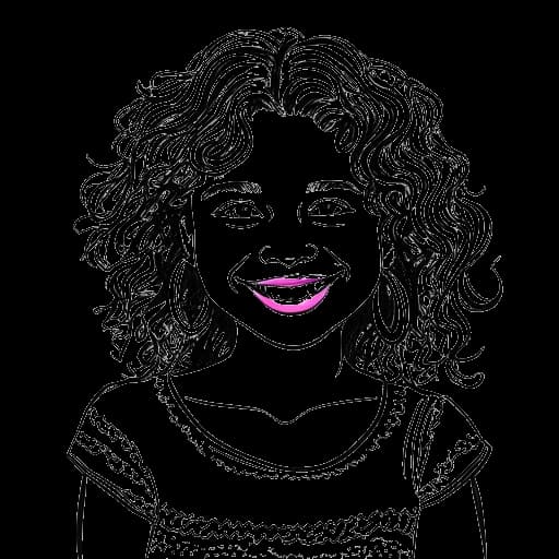 Dessin en ligne d'une jeune fille représentant Selena Gomez. Elle a des cheveux bouclés, un large sourire, et porte une robe colorée, dégageant une énergie jeune.