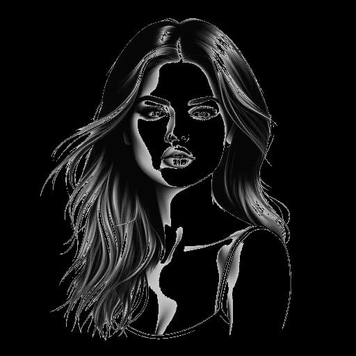 Desenho em arte linear de Selena Gomez segurando a capa de seu EP em espanhol, Revelación