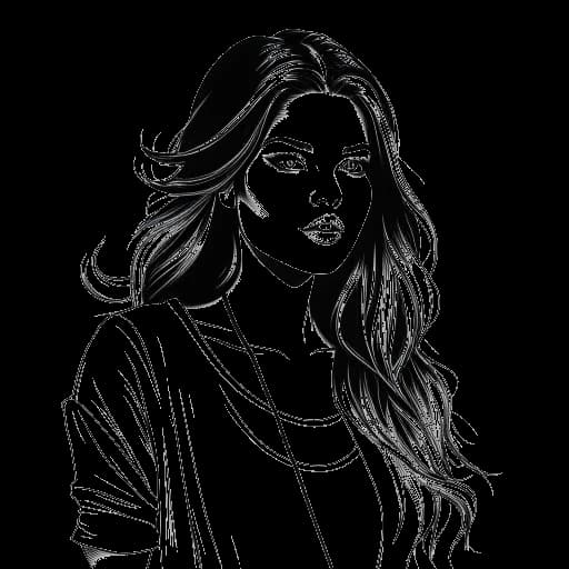 Desenho em arte linear de Selena Gomez como Alex Russo, lançando um feitiço em Os Feiticeiros de Waverly Place