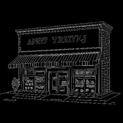 Lijn kunsttekening van een winkelpui die AVERY CYRUS official store vertegenwoordigt