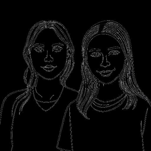 Lijn kunsttekening van twee sociale media beïnvloeders die Avery Cyrus en Soph Mosca vertegenwoordigen