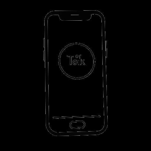 Lijn kunsttekening van een mobiele telefoon die Avery Cyrus vertegenwoordigt, met het TikTok-logo en de datum juli 2019