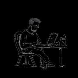 Dibujo de arte lineal de un hombre, simbolizando a Wendigoon, evolucionando de escritor de historias de terror a exitoso creador de contenido de YouTube, en un fondo blanco