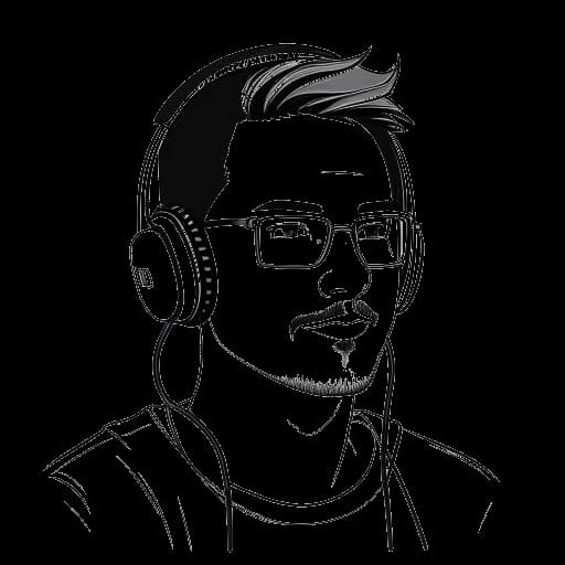 Desenho em arte linear de Wendigoon, inspirado por Markiplier e Shoe0nHead, enquanto cria seu canal no YouTube.