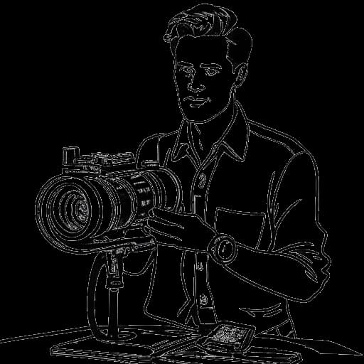 Desenho em arte linear de Wendigoon lançando seu canal no YouTube, focando em armas e filmes.