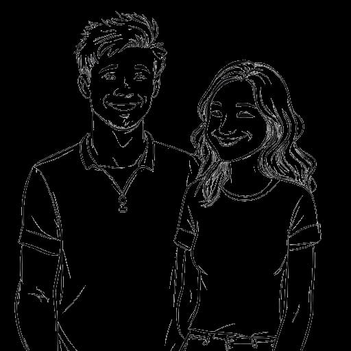Desenho em arte linear de Wendigoon com sua namorada Kayla.
