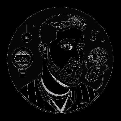 Een zwart-wit illustratie die een microfoon afbeeldt als symbool voor de muziekcarrière van Jon Bellion, verweven met een dollarteken dat zijn financiële succes symboliseert. De afbeelding bevat ook een platenlabel logo, waarmee zijn ondernemersactiviteiten worden benadrukt. De achtergrond is minimalistisch vormgegeven, voor een visueel aantrekkelijk contrast.