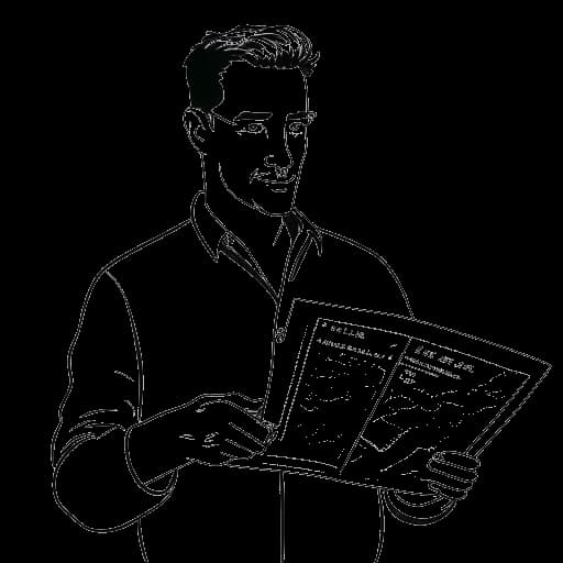 Lijntekening van een man die Jon Bellion vertegenwoordigt met een geboortecertificaat en een kaart die naar Lake Grove, NY wijst, op een witte achtergrond