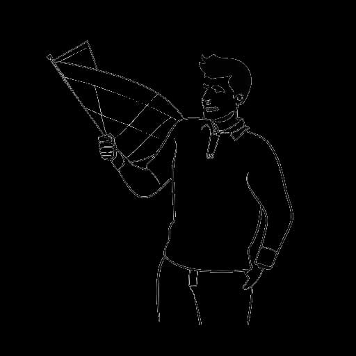 Lijntekening van een man die Jon Bellion vertegenwoordigt met een Italiaanse vlag en een kaart die naar Napels wijst, op een witte achtergrond