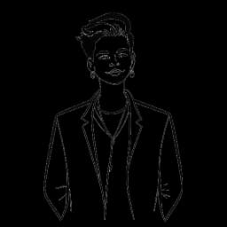 Strichzeichnung, die Aljosha Muttardi, den Moderator von 'Queer Eye Germany', repräsentiert. Die Zeichnung fängt seine charismatische und mitfühlende Präsenz ein, während er im Rampenlicht steht. Die Zeichnung ist vor einem weißen Hintergrund platziert.