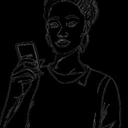 Strichzeichnung von Aljosha Muttardi, der ein Smartphone hält, was seinen wirkungsvollen Aktivismus symbolisiert. Sein Ausdruck zeigt Intensität und Entschlossenheit. Die Zeichnung ist vor einem weißen Hintergrund platziert.