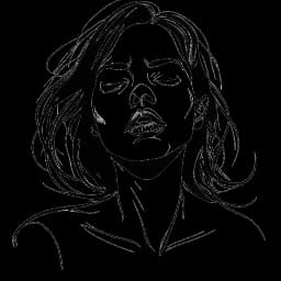 Lijntekening van een vrouw, als Kaia Gerber, in een dramatische scène, waarin intense emoties worden getoond.
